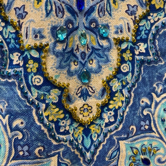 Handmade Denim Jean Jacket Size XS Crystals Beads - Picture 3 of 9